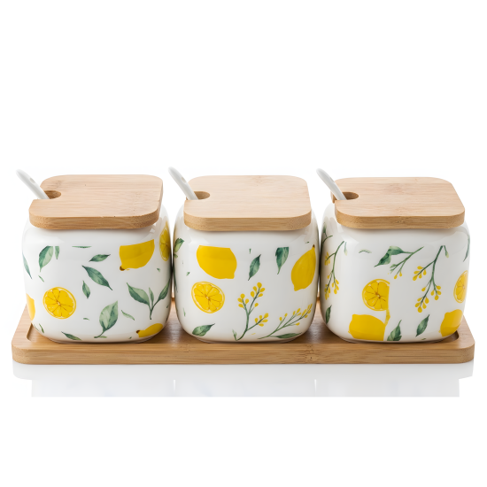 Lemon Pattern Porcelain Jar Set - 3 Pcs
