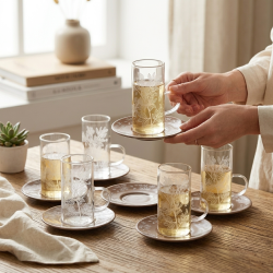 Glass Cups And Saucer Set 6 Pcs