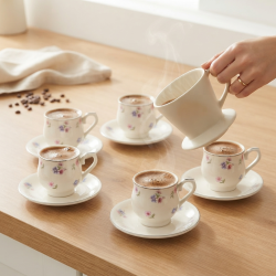 Coffee Cup and Saucer Set - 6 Pcs