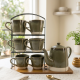 Mug Set 6 Pcs With Wooden Stand & Teapot