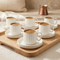 Porcelain Coffee Cup and Saucer Set - 6 Pcs