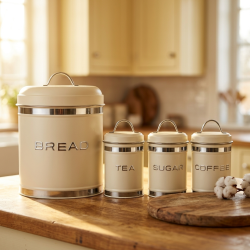 Bread Box And 3 Canisters Set