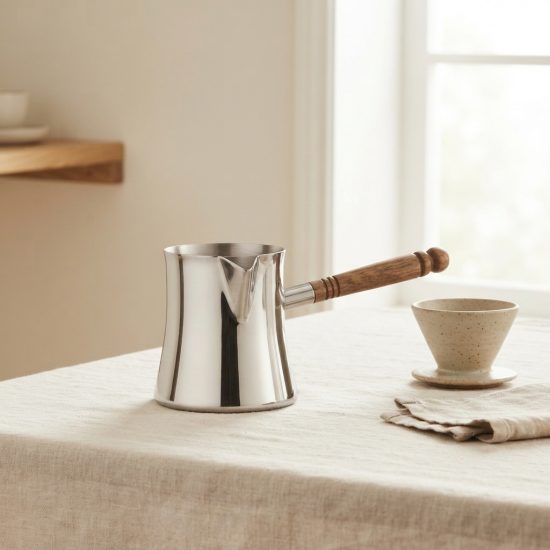 Stainless Steel Coffee Pot With Wooden Handle 500 ml