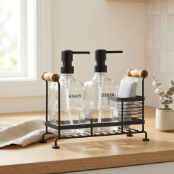 Glass Soap Dispenser 2 Pieces with Metal Stand