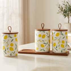 Lemon Pattern Porcelain Jar Set - 3 Pcs