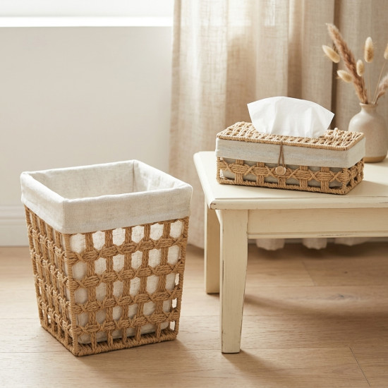 Straw Trash Can & Tissue Box