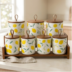 Lemon Pattern Porcelain Jar Set - 7 Pcs