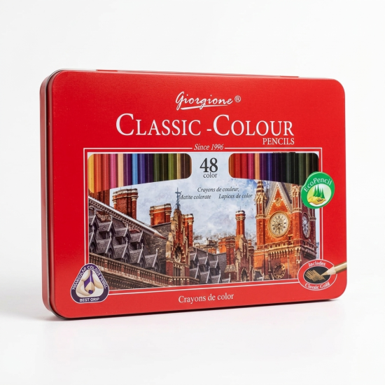 Wooden Colored Pencils in A Metal Box 48 Pcs