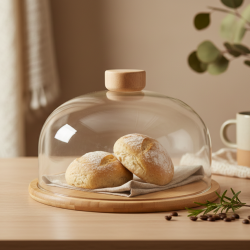 Glass Serving Tray with Wooden Base
