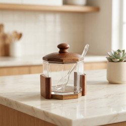 Acrylic Sugar Bowl With Wooden Lid