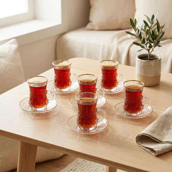 Tea Glass Cups And Saucer Set 6 Pcs