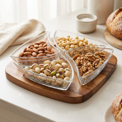 Glass Serving Bowls 4 Pcs with Wooden Stand