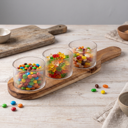 Glass Bowls 3 Pcs With Wooden Tray