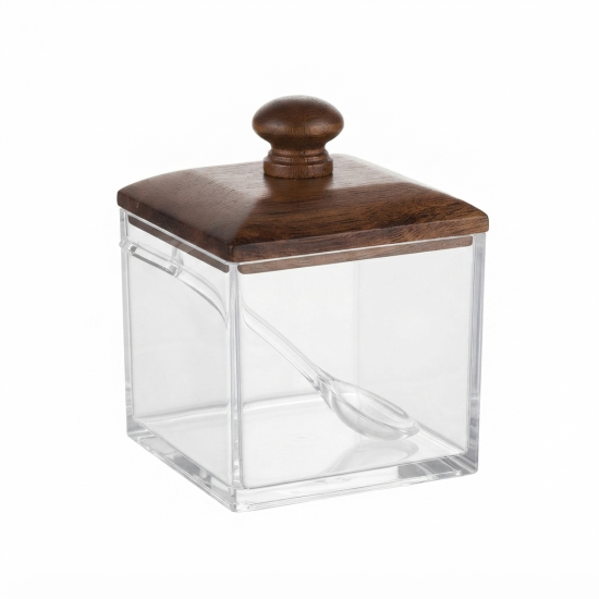 Acrylic Sugar Bowl With A Walnut Wood Lid