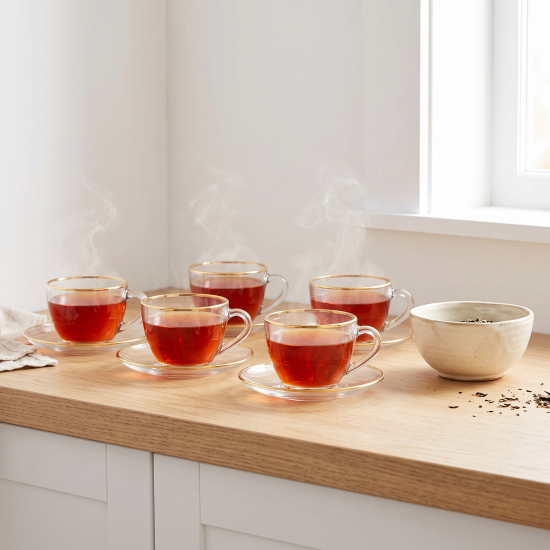 Tea Glass Cups And Saucer Set 6 Pcs