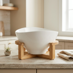 Porcelain Bowl with Wooden Stand