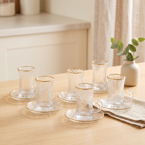 Tea Glass Cups And Saucer Set 6 Pcs