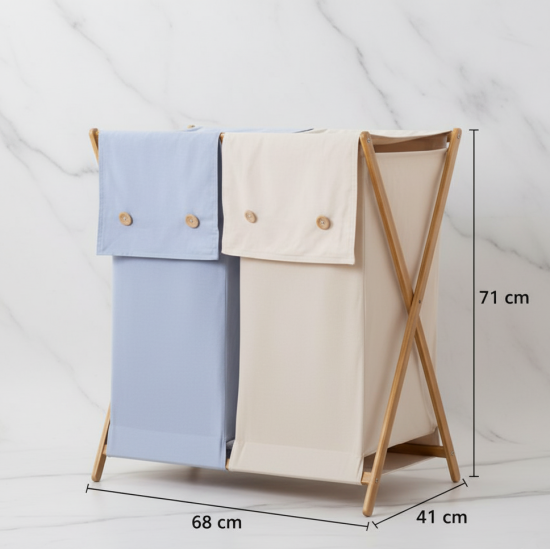 Wooden & Fabric Laundry Basket