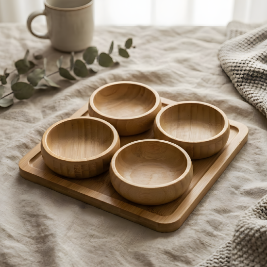 Wooden Serving Platter - 4 Pcs
