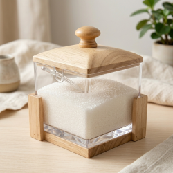 Acrylic Sugar Bowl With Wooden Lid