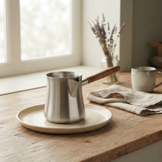 Stainless Steel Coffee Pot With Wooden Handle 700 ml