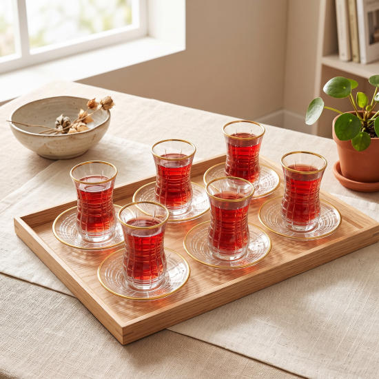 Tea Glass Cups And Saucer Set 6 Pcs