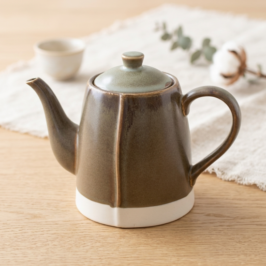 Mug Set 6 Pcs With Wooden Stand & Teapot