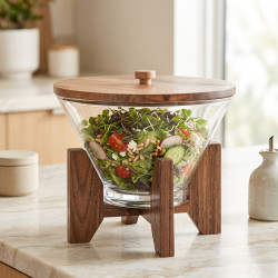 Acrylic Serving Bowl with Wooden Stand 3.2L