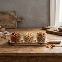 Glass Bowls 3 Pcs With Wooden Tray