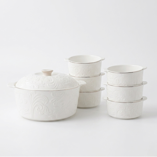 Porcelain Pot & Bowl Set 6 Pcs