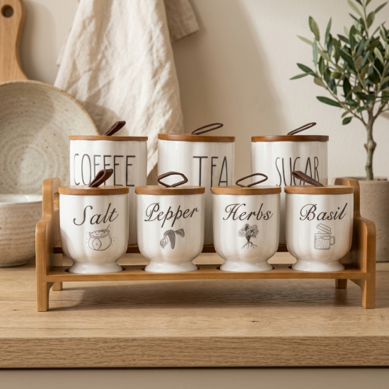 Porcelain Spice Jar Set - 7 Pcs