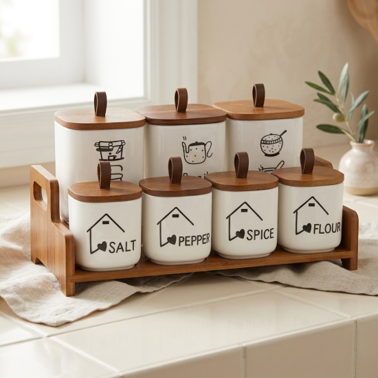 Porcelain Spice Jar Set - 7 Pcs
