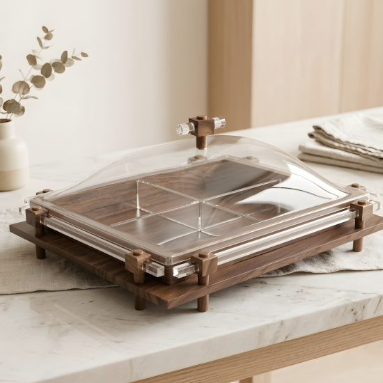 Wooden & Acrylic Four-Section Serving Platter