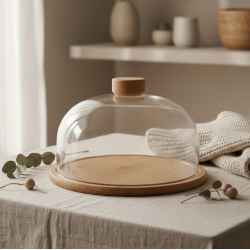 Glass Serving Tray with Wooden Base