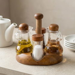 Wooden Oil Dispenser And Salt Shaker 4 Pieces 