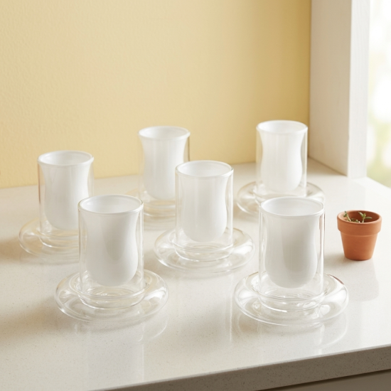 Glass Cups And Saucer Set 6 Pcs