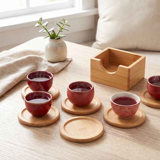 Wooden Coaster Set 6 Pcs