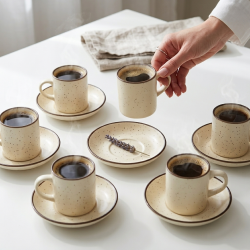 Porcelain Coffee Cup and Saucer Set - 6 Pcs