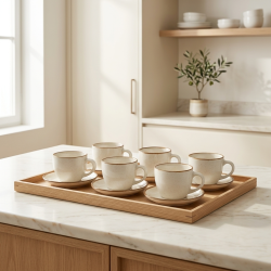 Porcelain Coffee Cup and Saucer Set - 6 Pcs
