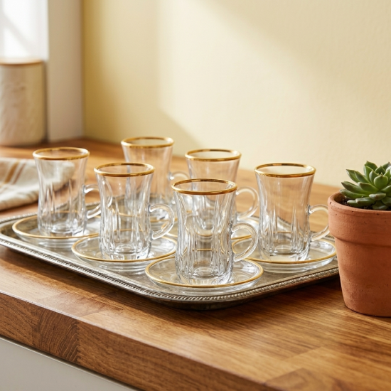 Glass Cups And Saucer Set 6 Pcs