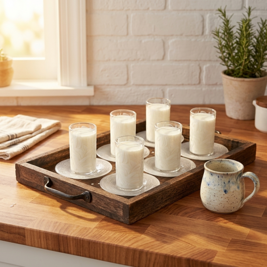 Glass Cups And Saucer Set 6 Pcs