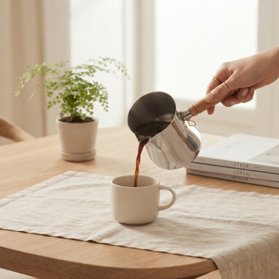 Stainless Steel Coffee Pot With Wooden Handle 500 ml