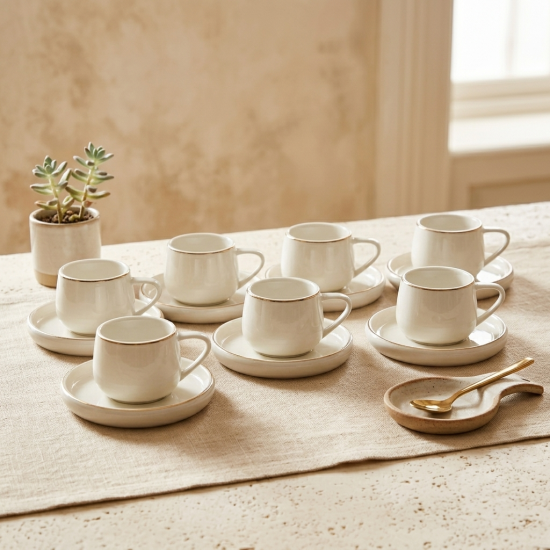 Porcelain Coffee Cup and Saucer Set - 6 Pcs