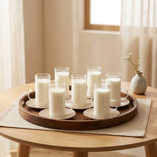 Glass Cups And Saucer Set 6 Pcs