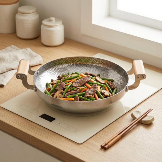 Stainless Steel Wok With Wooden Handle 22 cm