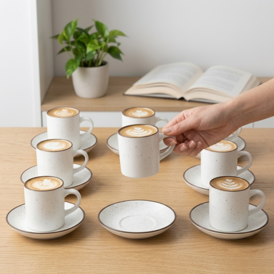 Porcelain Coffee Cup and Saucer Set - 6 Pcs