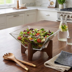 Acrylic Serving Bowl with Wooden Stand