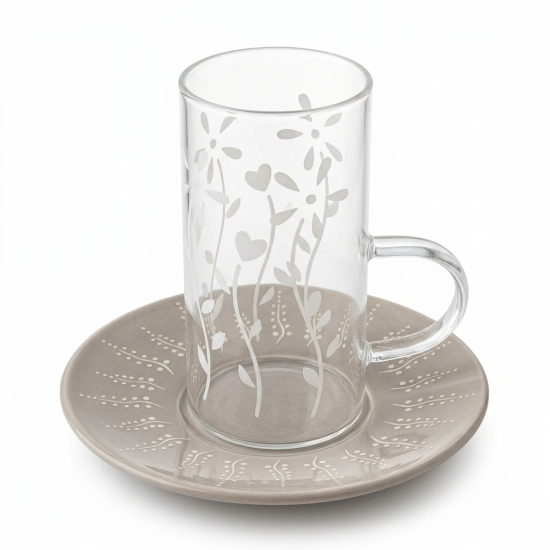 Glass Cups And Saucer Set 6 Pcs