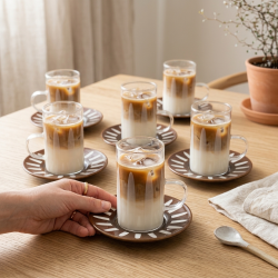 Glass Cups And Saucer Set 6 Pcs