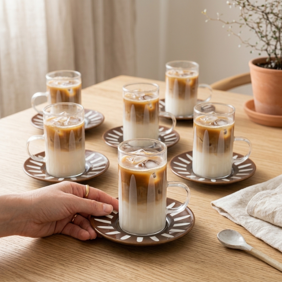 Glass Cups And Saucer Set 6 Pcs